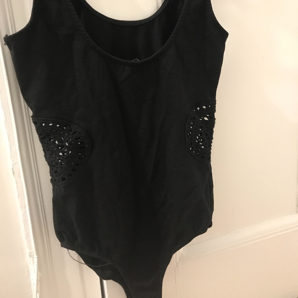 Black bodysuit with embroidering on both sides